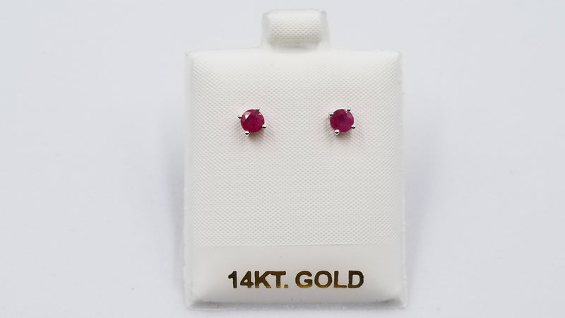 RUBY 4MM ROUND 14 KT WHITE GOLD STUD EARRINGS