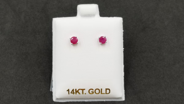 RUBY 4MM ROUND 14 KT WHITE GOLD STUD EARRINGS