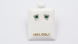 EMERALD ( COLUMBIAN ) PEAR SHAPE WITH DIAMOND 14 KT WHITE GOLD STUD EARRINGS