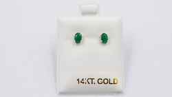 EMERALD 4X6 MM OVAL 14 KT YELLOW GOLD STUD EARRINGS