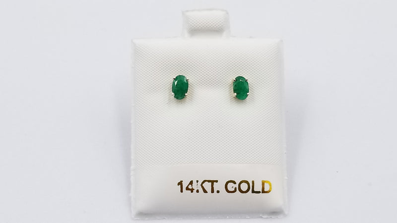 EMERALD 4X6 MM OVAL 14 KT YELLOW GOLD STUD EARRINGS