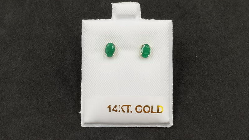 EMERALD 4X6 MM OVAL 14 KT YELLOW GOLD STUD EARRINGS