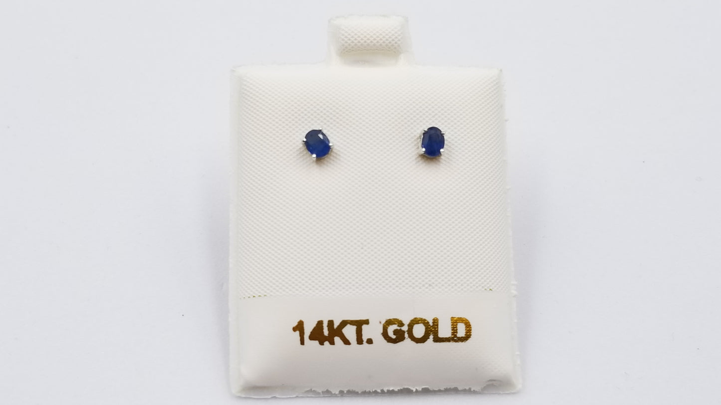 SAPPHIRE 3X4 MM OVAL 14 KT WHITE GOLD STUD EARRINGS