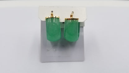 GREEN JADE ( DYED )  14 KT YELLOW GOLD HINGED BACKS EARRINGS