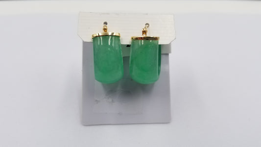 GREEN JADE ( DYED )  14 KT YELLOW GOLD HINGED BACKS EARRINGS