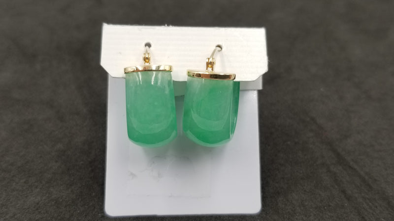 GREEN JADE ( DYED )  14 KT YELLOW GOLD HINGED BACKS EARRINGS