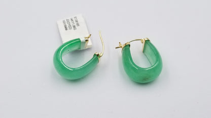GREEN JADE ( DYED )  14 KT YELLOW GOLD HINGED BACKS EARRINGS
