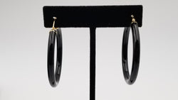 BLACK JADE 14 KT YELLOW GOLD HOOP EARRINGS ( LARGE SIZE )