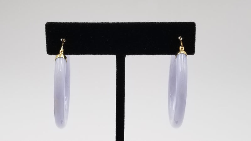 PINK JADE ( DYED ) 14 KT YELLOW GOLD HOOP EARRINGS