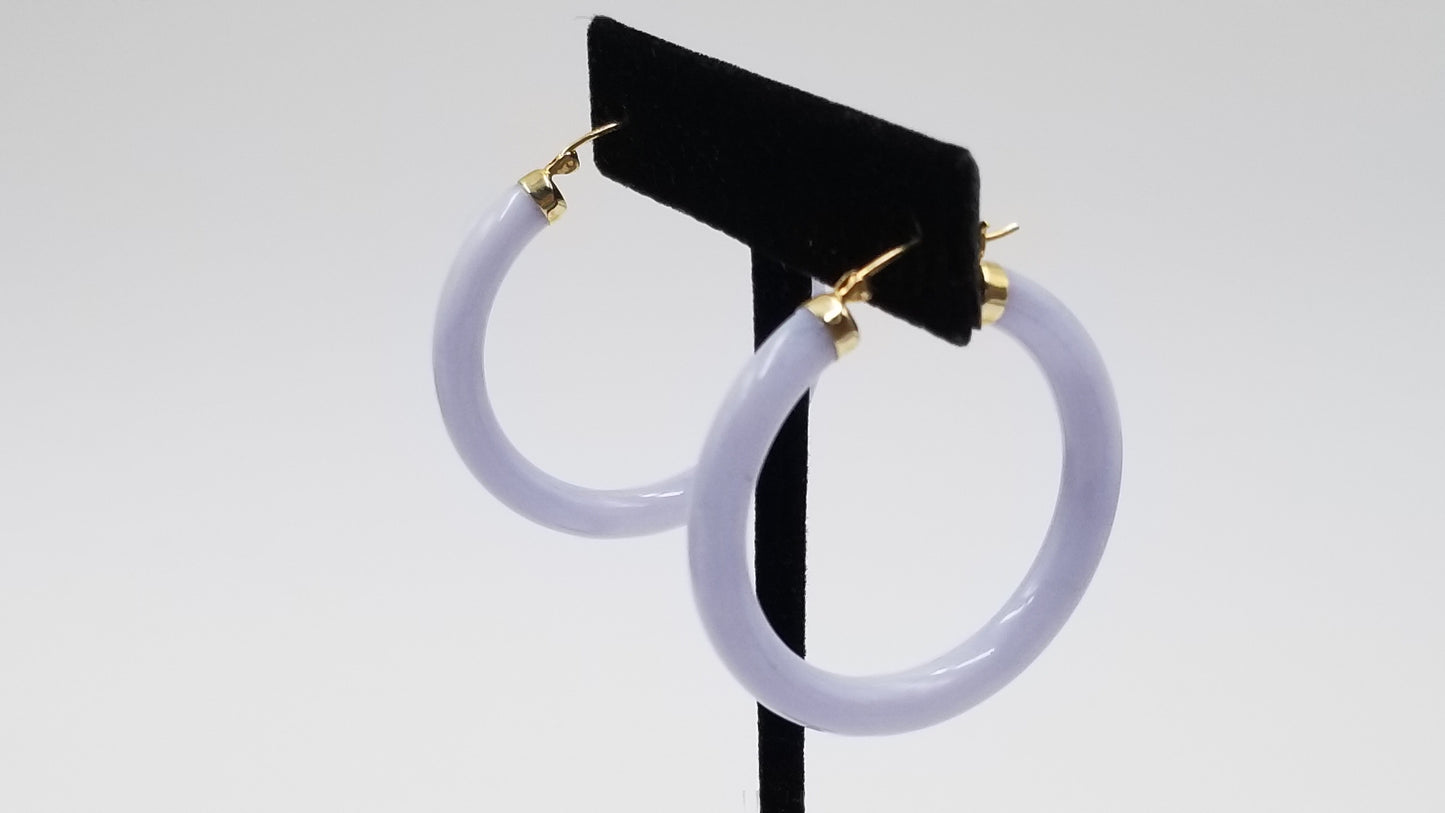 PINK JADE ( DYED ) 14 KT YELLOW GOLD HOOP EARRINGS
