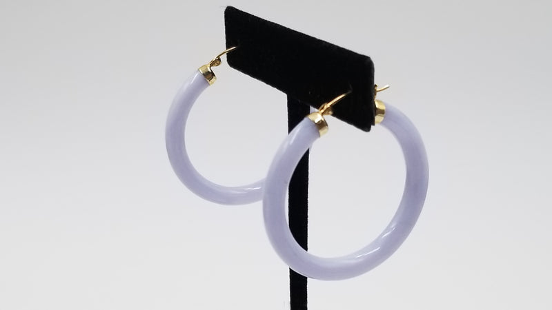 PINK JADE ( DYED ) 14 KT YELLOW GOLD HOOP EARRINGS