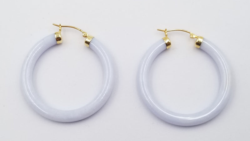 PINK JADE ( DYED ) 14 KT YELLOW GOLD HOOP EARRINGS