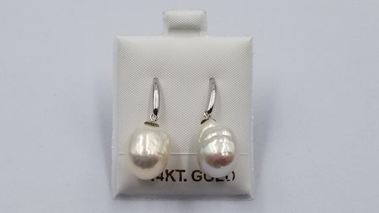 FRESHWATER BAROQUE PEARLS 14 KT WHITE GOLD WIRE DANGLE EARRINGS