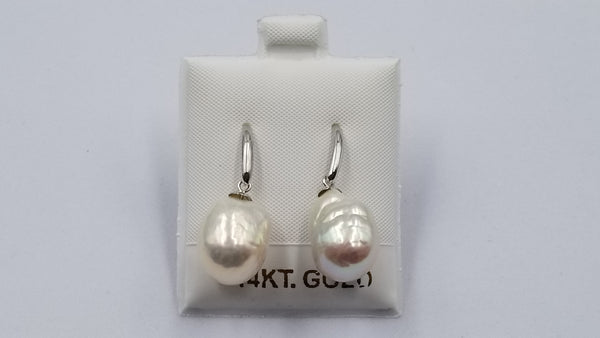 FRESHWATER BAROQUE PEARLS 14 KT WHITE GOLD WIRE DANGLE EARRINGS