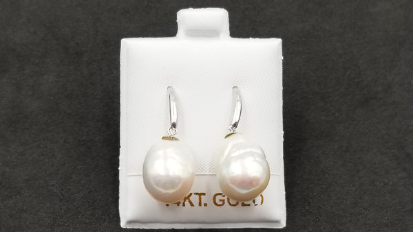 FRESHWATER BAROQUE PEARLS 14 KT WHITE GOLD WIRE DANGLE EARRINGS