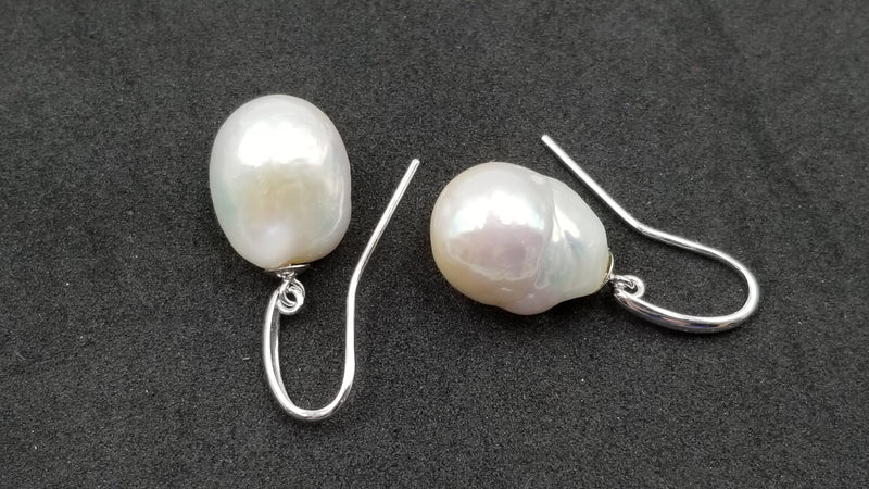 FRESHWATER BAROQUE PEARLS 14 KT WHITE GOLD WIRE DANGLE EARRINGS