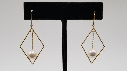 AKOYA CULTURE PEARL 8-8.5 MM 18 KT YELLOW GOLD DESIGNS WIRE DANGLE EARRINGS