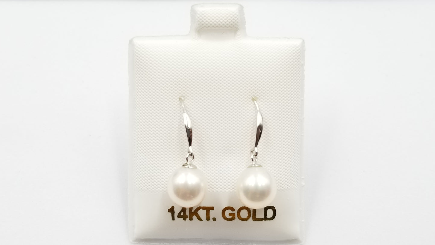 FRESHWATER CULTURE PEARL 8-8.5 MM 14 KT WHITE GOLD  WIRE DANGLE EARRINGS