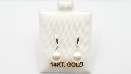 FRESHWATER CULTURE PEARL 8-8.5 MM 14 KT WHITE GOLD  WIRE DANGLE EARRINGS