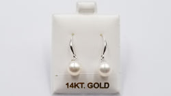 FRESHWATER CULTURED PEARL 7-7.5 MM 14 KT WHITE GOLD WIRE DANGLE EARRINGS