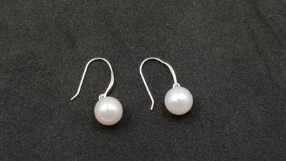 FRESHWATER CULTURED PEARL 7-7.5 MM 14 KT WHITE GOLD WIRE DANGLE EARRINGS