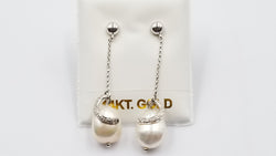 FRESHWATER BAROQUE PEARLS WITH DIAMONDS 14 KT WHITE GOLD PUSH BACKS DANGLE EARRINGS