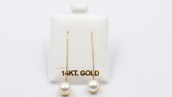 AKOYA CULTURE PEARLS 7-7.5 MM 18 KT YELLOW GOLD LONG CHAIN EARRINGS