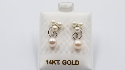 FRESHWATER CULTURE PEARL WITH DIAMOND 14 KT WHITE GOLD DESIGNS DROP EARRINGS