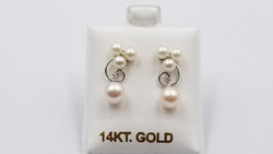 FRESHWATER CULTURE PEARL WITH DIAMOND 14 KT WHITE GOLD DESIGNS DROP EARRINGS