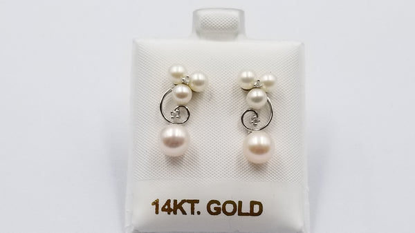 FRESHWATER CULTURE PEARL WITH DIAMOND 14 KT WHITE GOLD DESIGNS DROP EARRINGS
