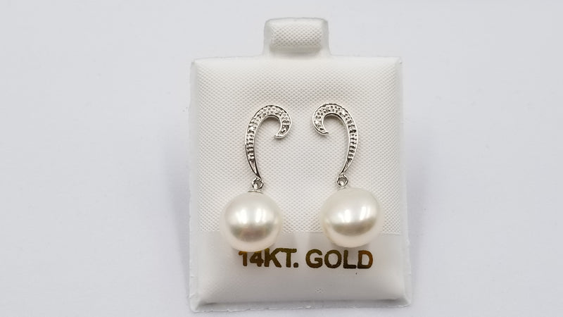 FRESHWATER POTATO PEARLS 10-11 MM WITH DIAMONDS 14 KT WHITE GOLD PUSH BACK DROP EARRINGS