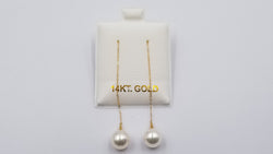 AKOYA CULTURE PEARL 8-8.5 MM 18 KT YELLOW GOLD LONG CHAIN DANGLE EARRINGS