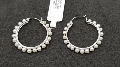 FRESHWATER CULTURE PEARL 3.5 MM 14 KT WHITE GOLD HOOP EARRINGS