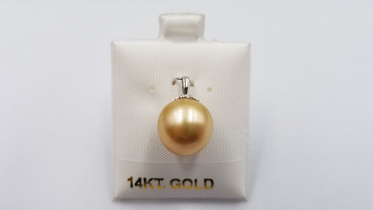 GOLDEN SOUTHSEA BAROQUE PEARL 12-13 MM 14 KT WHITE GOLD PENDANT