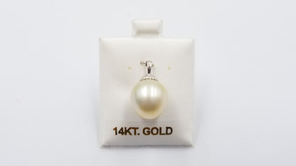 SOUTHSEA 13-14 MM BAROQUE SHAPE 14 KT WHITE GOLD PENDANT