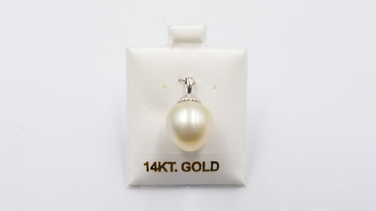 SOUTHSEA 13-14 MM BAROQUE SHAPE 14 KT WHITE GOLD PENDANT