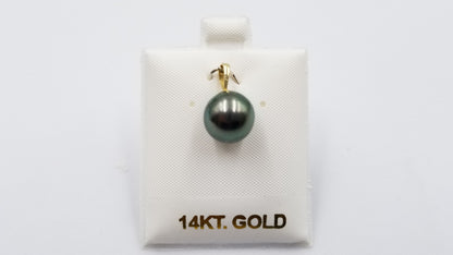 TAHITIAN BLACK PEARL 10-11 MM 14 KT YELLOW GOLD PENDANT