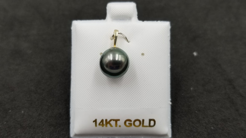 TAHITIAN BLACK PEARL 10-11 MM 14 KT YELLOW GOLD PENDANT