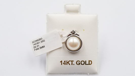 FRESHWATER CULTURE POTATO PEARL WITH DIAMONDS 14 KT WHITE GOLD PENDANT