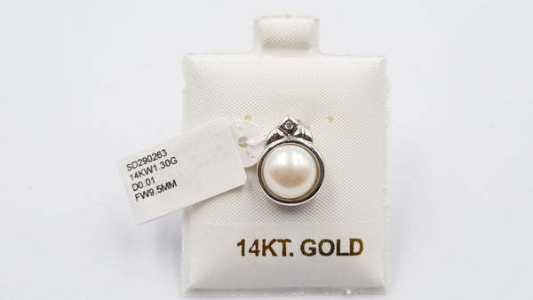 FRESHWATER CULTURE POTATO PEARL WITH DIAMONDS 14 KT WHITE GOLD PENDANT