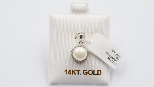 FRESHWATER CULTURE POTATO PEARL WITH DIAMONDS 14 KT WHITE GOLD CLASSIC PENDANT