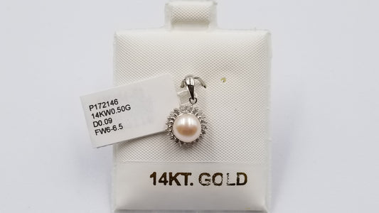FRESHWATER CULTURE POTATO PEARL WITH DIAMONDS 14 KT WHITE GOLD CLASSIC PENDANT