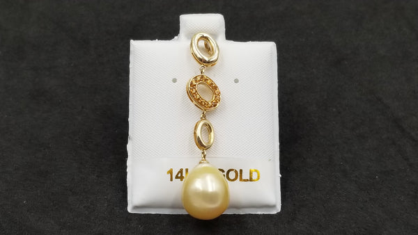 GOLDEN SOUTHSEA BAROQUE PEARL WITH CITRINE 14 KT YELLOW GOLD DROP PEANDANT