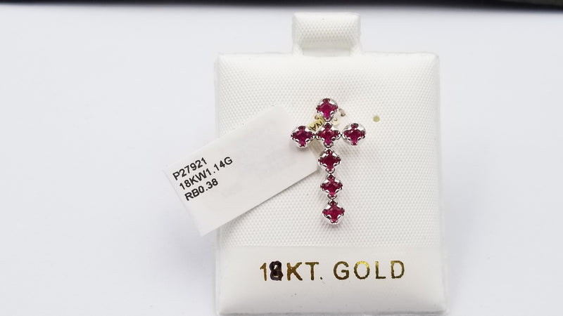 RUBY 14 KT WHITE GOLD CROSS PENDANT