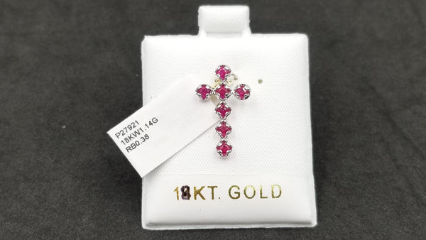 RUBY 14 KT WHITE GOLD CROSS PENDANT