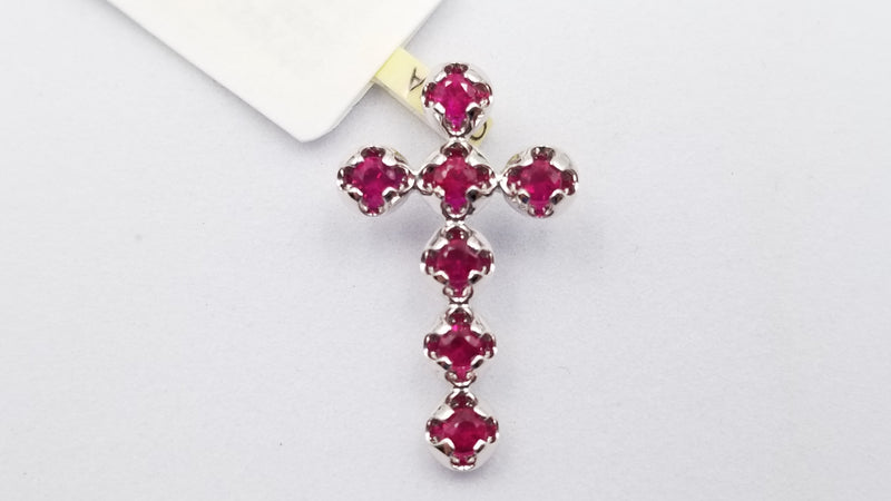 RUBY 14 KT WHITE GOLD CROSS PENDANT