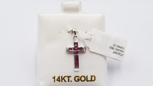 RUBY ( CHANNEL SET )14 KT WHITE GOLD CROSS PENDANT
