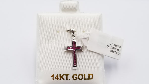 RUBY ( CHANNEL SET )14 KT WHITE GOLD CROSS PENDANT