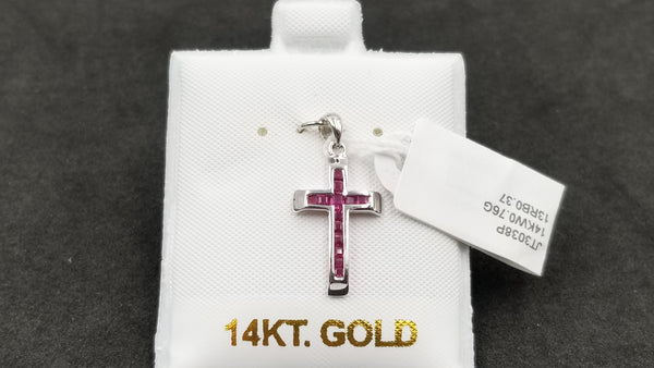 RUBY ( CHANNEL SET )14 KT WHITE GOLD CROSS PENDANT