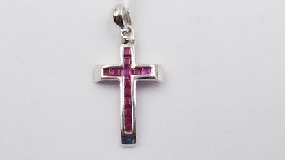 RUBY ( CHANNEL SET )14 KT WHITE GOLD CROSS PENDANT